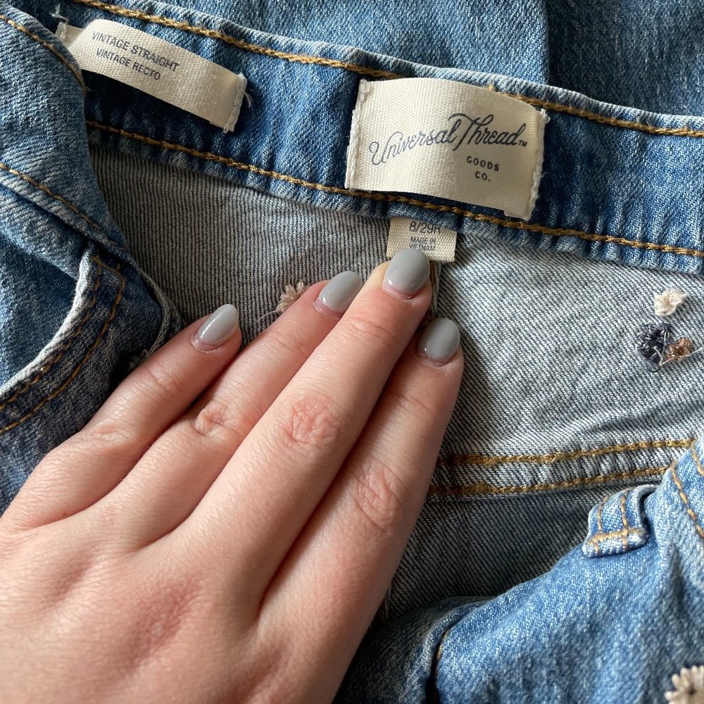 Universal Thread Floral Embroidered Jeans, Size 8